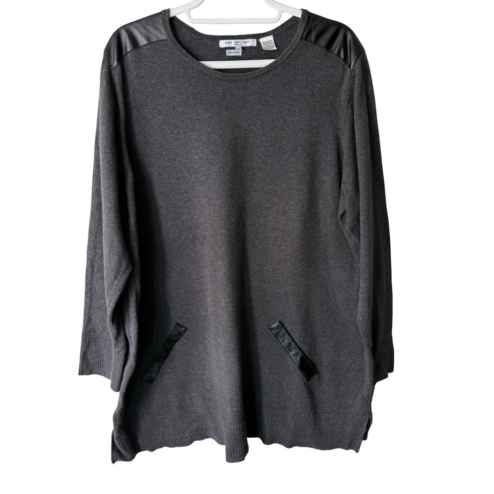 Eight Eight Eight Charcoal Tunic with Black Faux Leather Details Size 2X Cozy